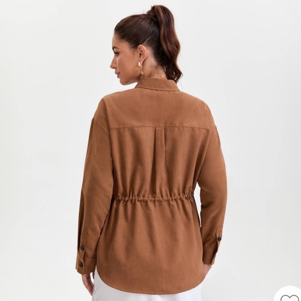 A New Day Brown Button Down, Drawstring Shirt NWT - image 3